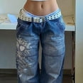 thumbnail image 5 of EMMIOL Women's Low Rise Cargo Jeans - Y2K Wide-Leg Baggy Denim Pants with Heart Pattern, 5 of 8