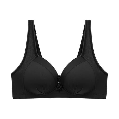 

Qcmgmg Wireless Bra Push Up Underwear Full Coverage Plus Size Bras Black 46