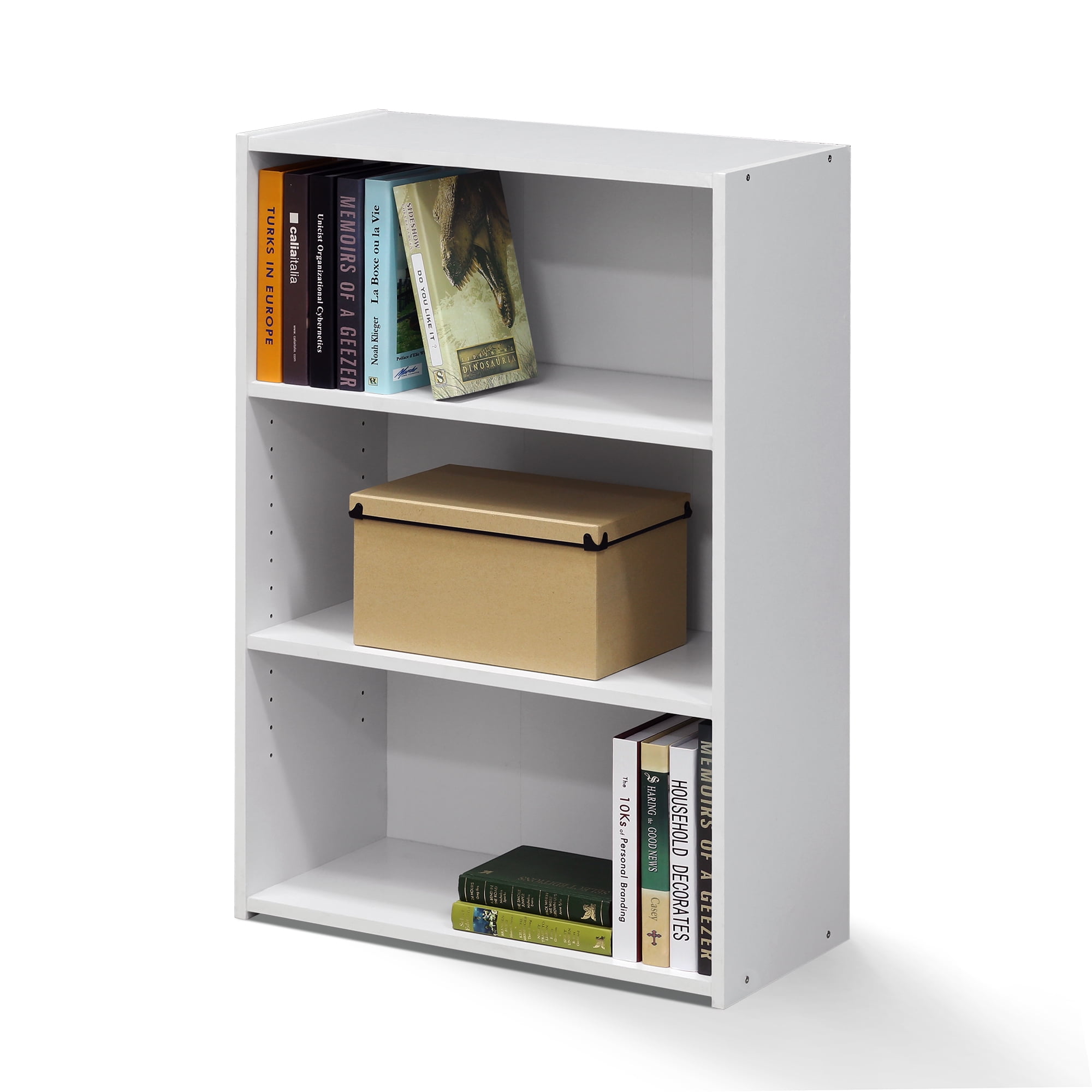 Furinno Wright Contemporary Engineered Wood 3-Shelf Bookcase in Soft White
