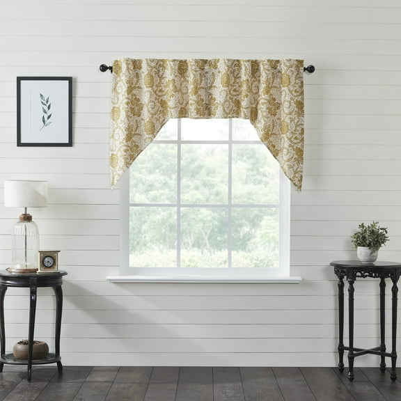 VHC Brands Dorset, Farmhouse Kitchen Swag Valance Curtain Panels, Floral, Gold, 36x36x16, Set of 2