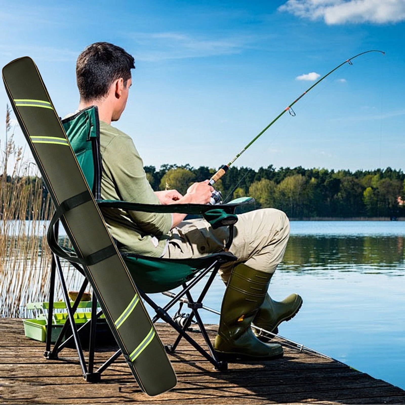 fishing rod bag walmart Case Fishing Pole Case 4.27 ft Portable Waterproof Rod Reel Organizer Oxford Fish Bag for Saltwater Freshwater Ice Fishing Gift fastened with double straps at the top and a strap around the middle for extra security Fishing Rod Carrier Fishing Pole
