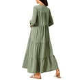thumbnail image 3 of Vestido Maxi Casual de Mujer Inspire Chic con Mangas 3/4, Cuello en V, Corte Suelto, con Bolsillos, Talla XL, Verde Ejército, 3 of 6
