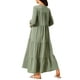 thumbnail image 3 of Vestido Maxi Casual de Mujer Inspire Chic con Mangas 3/4, Cuello en V, Corte Suelto, con Bolsillos, Talla XL, Verde Ejército, 3 of 6