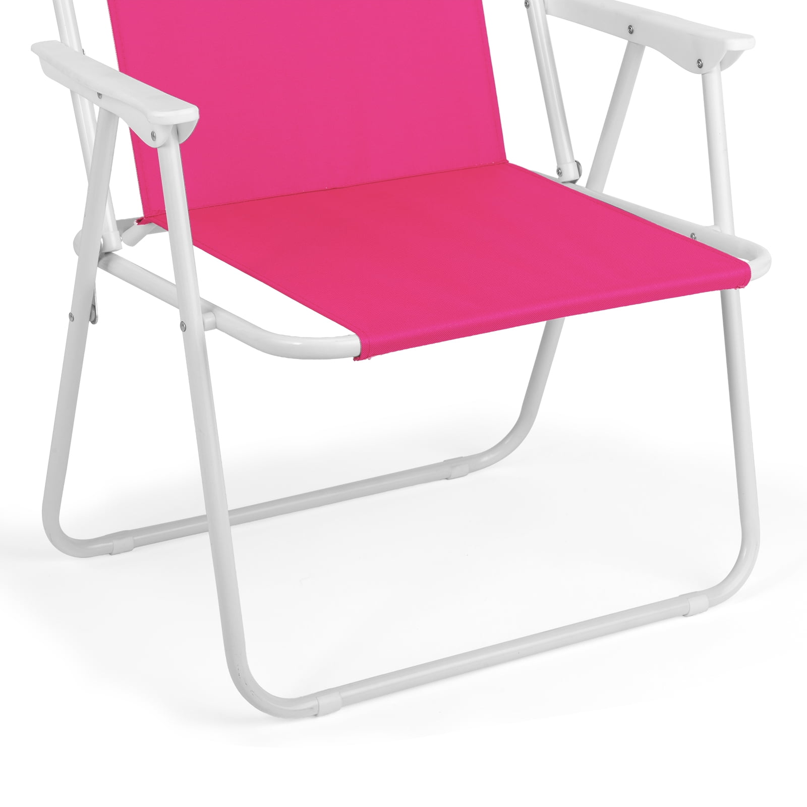 1 Pack Folding Beach Chair with Umbrella, XL Size, 15" Seat Height, Steel Spring Chair with Cross Bar, Oxford Cloth, 120kg Capacity, Barbie Pink