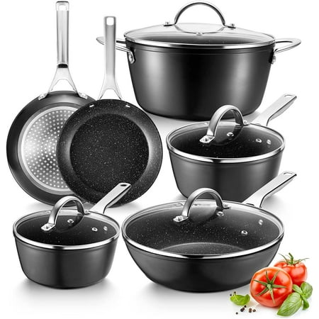 

Induction Cookware Sets Nonstick Pots and Pans Set Kitchen Cooking Pan Includes Frying Pans Saute Pan Saucepans & Stockpot 10 Piece Black