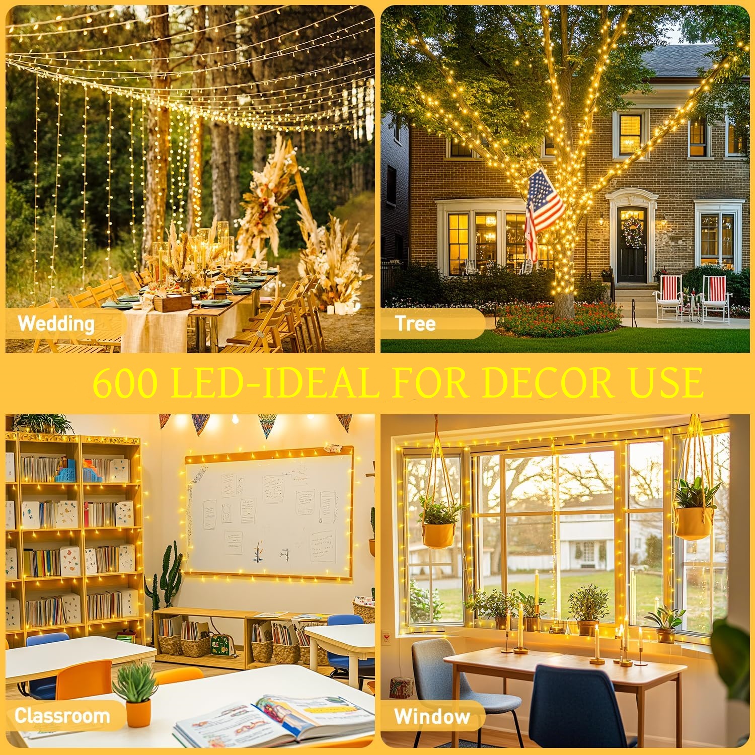 168FT Christmas Lights Outdoor  8 Modes Indoor String Lights for Outside Warm White