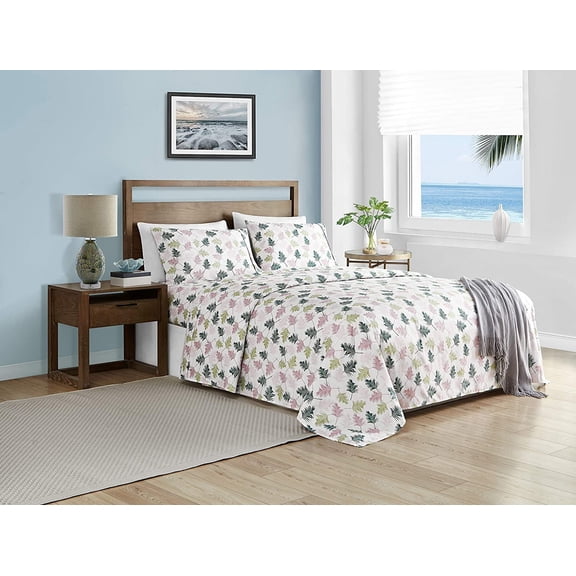 Elegant Comfort Soft Bed Sheets Palm Leaves Pattern 1500 Series Percale Softness (6-Piece) Bedding Set, Queen, Palm Leaves