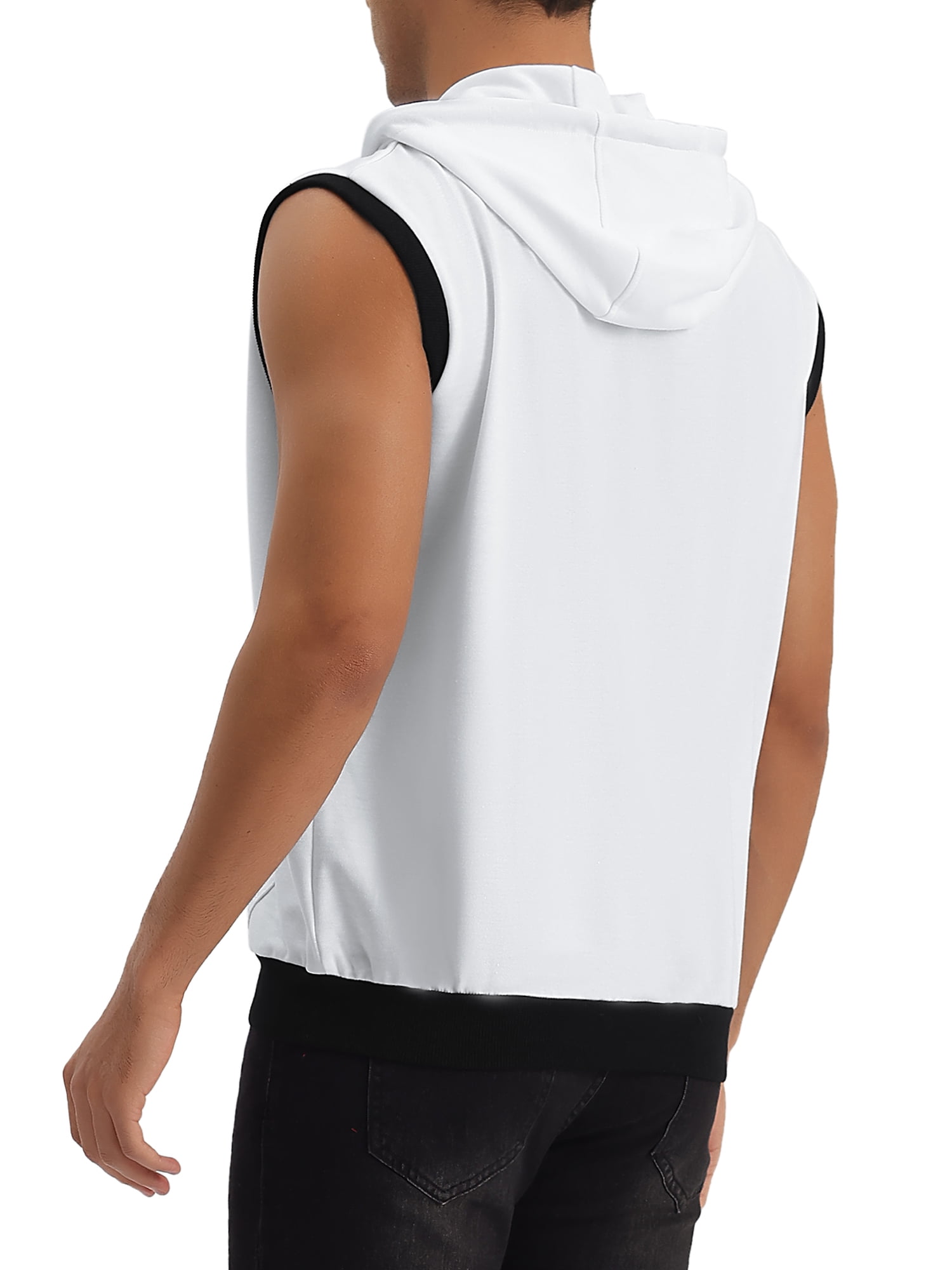 INSPIRE CHIC Men's Vest Hoodie Zip Up Sleeveless Drawstring Hooded