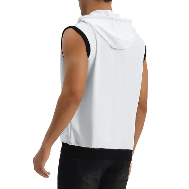 INSPIRE CHIC Men's Vest Hoodie Zip Up Sleeveless Drawstring Hooded