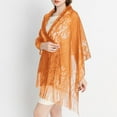 thumbnail image 2 of SWSMCLT Women's Lace Fringe Wrap Scarf for Evening Dresses Satin Shawl and Wraps Pashmina Wedding Bridal Party Elegant Soft Scarves Khaki One Size, 2 of 4