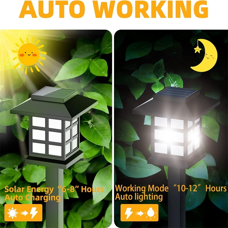 12 packs of solar walkway outdoor landscape lights, solar outdoor lights, solar walkway lights, waterproof courtyard LED courtyard, courtyard, lawn, house shape decoration in cold white
