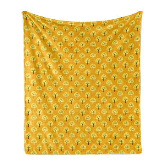 Autumn Soft Flannel Fleece Throw Blanket, Fall Season Willow Trees Pattern Fall Woodland Beauty Harvest Kids Graphic, Cozy Plush for Indoor and Outdoor Use, 50" x 60", Yellow and Orange, by Ambesonne