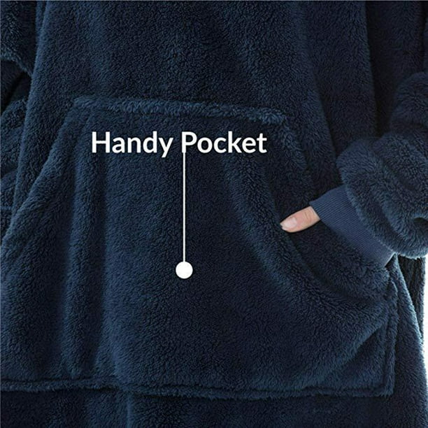 Generic Oversized Hooded Blanket Sweatshirt Double Sided Fleece Wearable Blanket Couple Men Women Home Leisure Wear Blue
