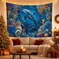 thumbnail image 3 of Ocean Waves Underwater with Detailed Dolphin Swimming Upwards, Mystical Fantasy for Space Lovers, Galaxy Room Decor, Graduation Gift, Tapestry Wall Hanging for Bedroom and Dorm, 3 of 7