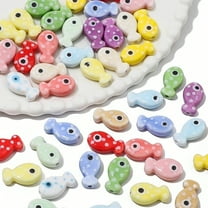 10pcs 11x19mm Dalmatian spot ceramic fish beads – ocean animal shape beads for DIY jewelry making, bracelet necklace craft supplies