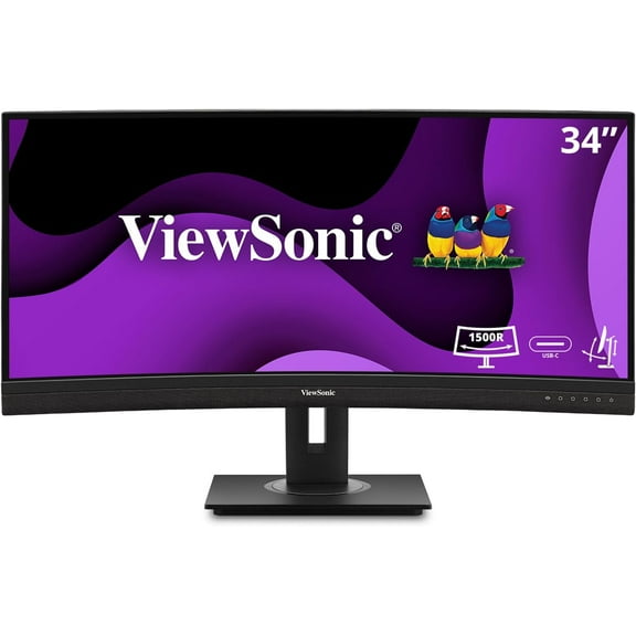 Restored ViewSonic VG3456C-S 34" 21:9 1440p Curved Monitor with Ergonomic Design, 100W USB C, 100 Hz, Black (Refurbished)