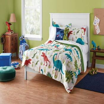 Your Zone Kids Green and Blue Dinosaur 7 Piece Bed in a Bag with sheet set, Full