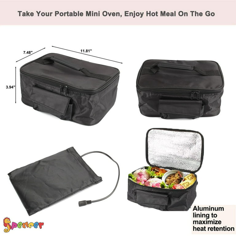 Car Food Warmer Portable 12V Personal Oven for Car Heat Lunch Box with Adjustable/Detachable Shoulder Strap, Using for Work/Picnic/Road Trip, Electric
