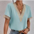 thumbnail image 3 of Lace Crochet Blouse,Short Sleeve V Neck Lace Crochet V Neck Shirt Short Sleeve Blouse Power Packed Performance, 3 of 5