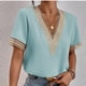 thumbnail image 3 of Top de manga corta con cuello en V para mujer, blusa elegante de encaje informal holgada a la moda para citas, 3 of 5