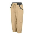 thumbnail image 5 of Brown Cargo Pants Women's Color Blocking Elastic Waist Multi Pocket Loose Work Casual Pants, 5 of 6
