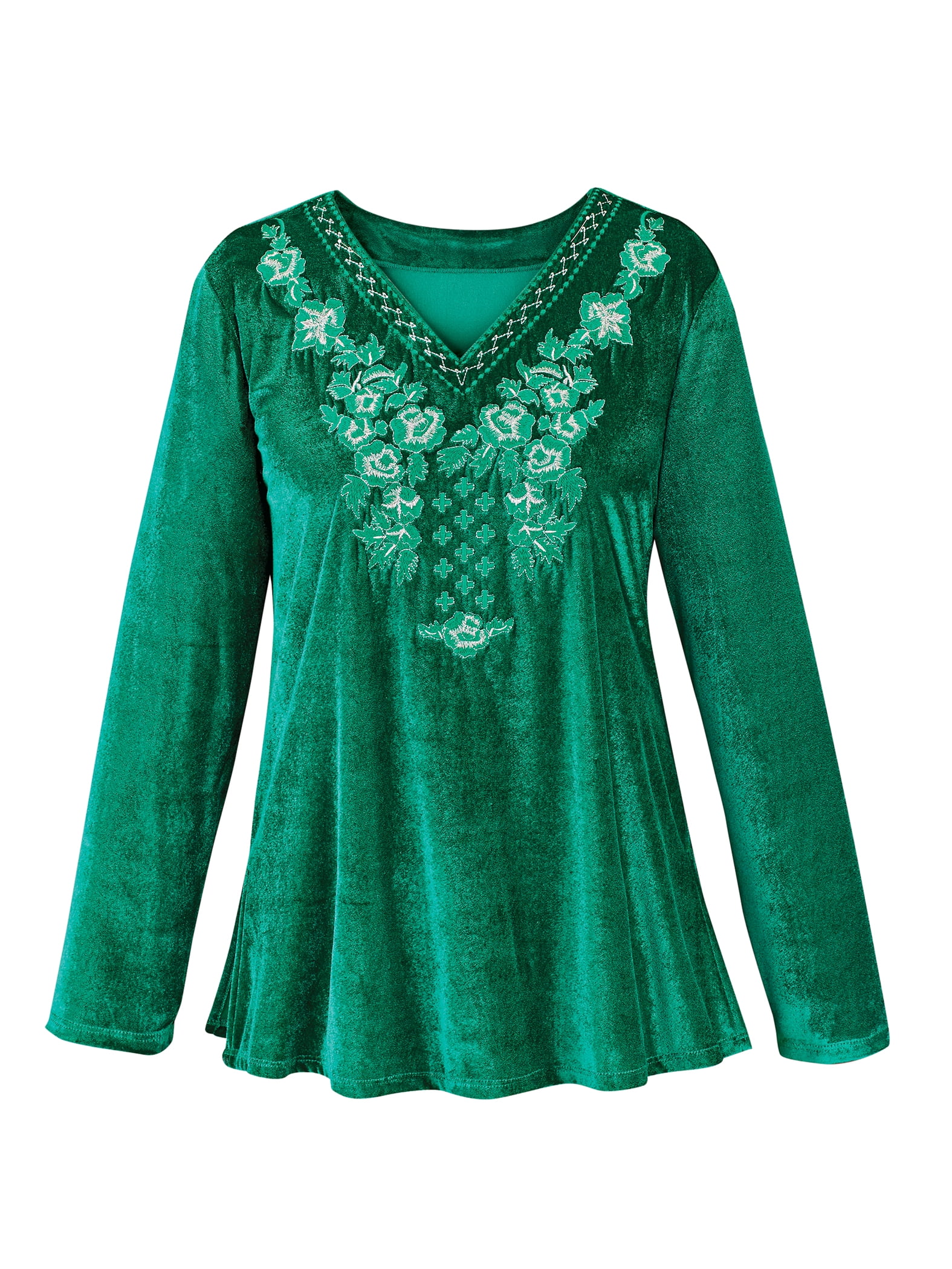 Lurex Floral Embroidered Long Sleeve 