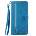 thumbnail image 3 of SaniMore Case for iPhone 14 Plus 6.7" 2022, PU Leather Zipper Wallet Detachable Lanyard Retro Embossed Flower Crad Slots Flip Kickstand Full Body Protective Drop-proof Case For iPhone 14 Plus, Blue, 3 of 15