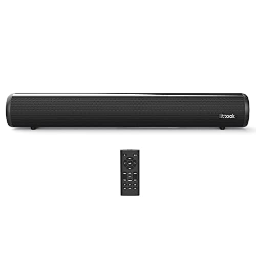 Littoak Barra de Sonido HDMI para TV, Altavoz Bluetooth para Barra de Sonido para TV pequeña, Conexión Óptica/HDMI/Aux/Coaxial/USB/Bluetooth para TV, PC, Proyectores, Incluye Control Remoto, 16 Pulgad