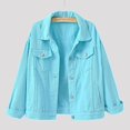 thumbnail image 1 of Abrigos de primavera y otoño para mujer, chaqueta vaquera de manga larga sólida cálida, ropa de abrigo, 1 of 4