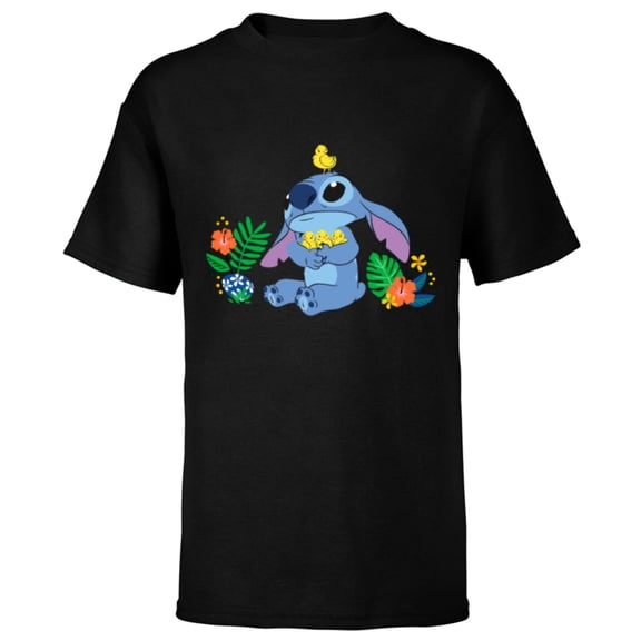 Disney Stitch and Baby Chicks Easter - Short Sleeve T-Shirt for Kids - Customized-Black