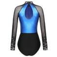 thumbnail image 6 of Aiihoo Women Sparkly Gymnastics Leotard Dress Long Sleeve Ballet Dancewear Figure Ice Skating Dress Royal Blue XL, 6 of 7
