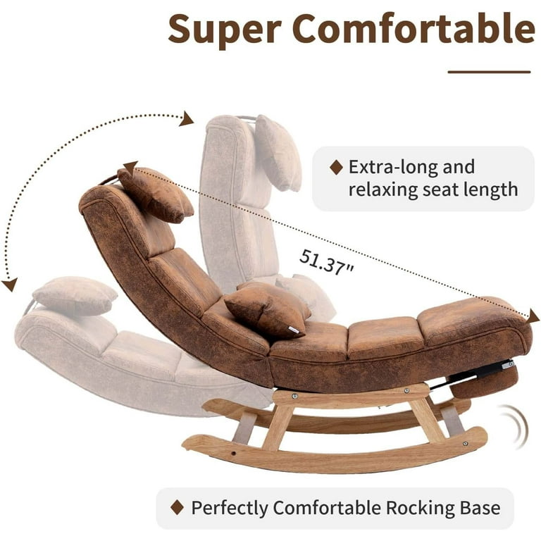 UPYOOE Rocking Chair Nursery Lazy Boy Recliner Technical Fabric Armless Rocking Chair with Footrest and 2 Pillowers for Kids Room Bedroom Living Room Office Technical Fabric Coffee Walmart