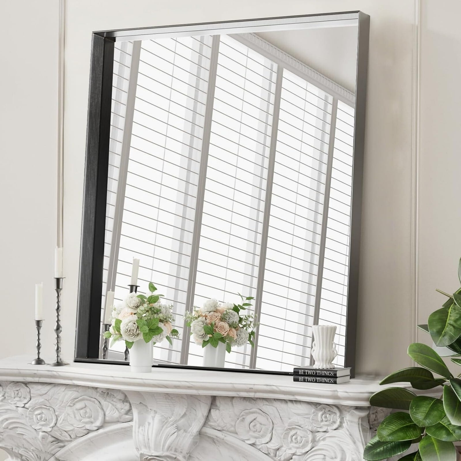 AUROMIR 30"x20" Rectangle Bathroom Mirror Vanity Wall Mirror With Deep Frame, Black