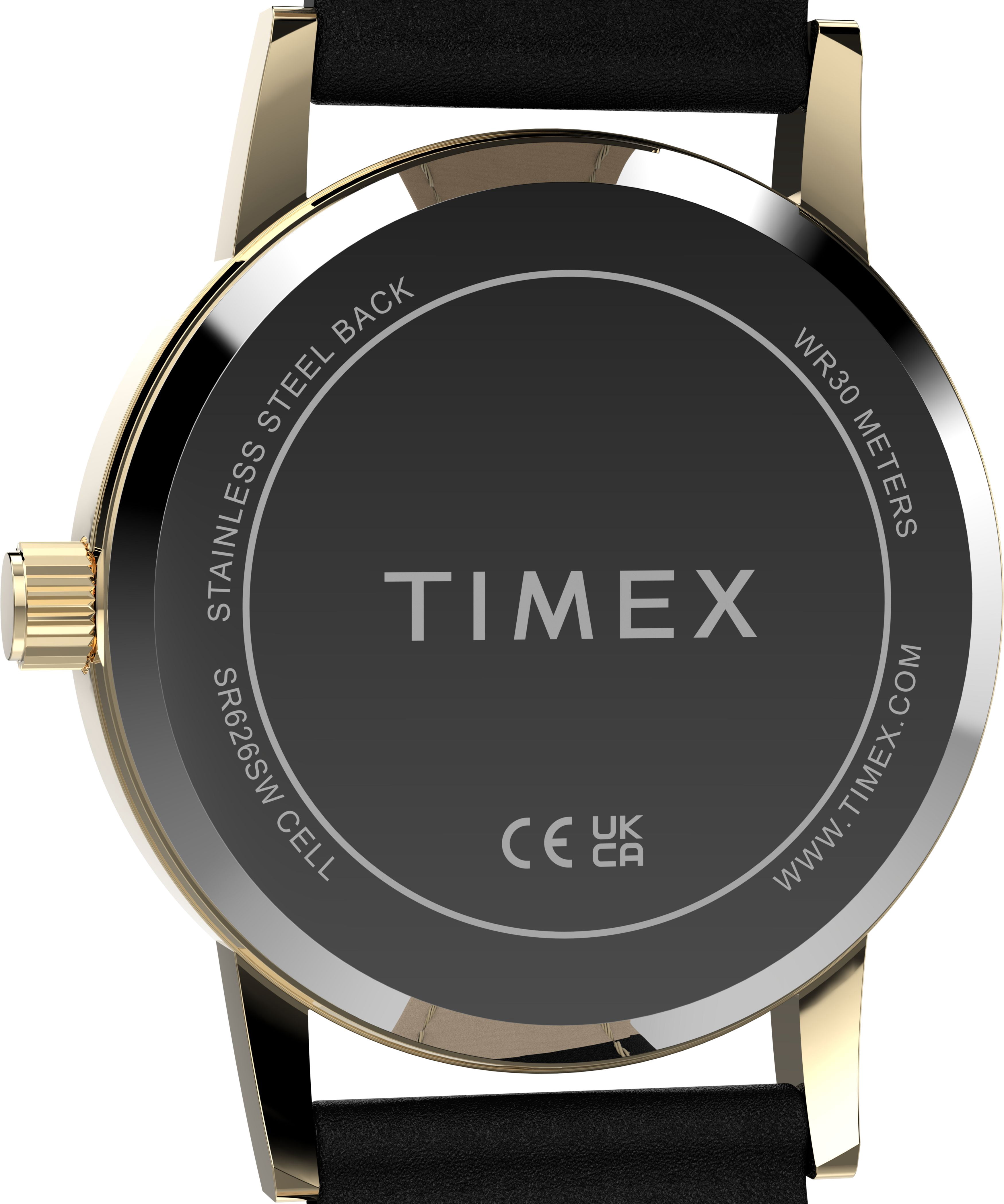 Timex Women's Main Street 30mm Watch - Black Strap Silver-Tone Dial Gold-Tone Case
