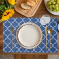 thumbnail image 4 of Dark Blue Morocco Placemats Set of 6, Ethnic Abstract Geometric Quatrefoil Grid Placemats for Dining Table, Place Mats for Kitchen Tabletop, Waterproof Wipeable Dining Table Mats Set, 4 of 9