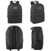 Classic Solid Color 17 Inch Backpack with Front Zipper Accessory Pocket, Dual Zipper Closure & Padded Shoulder Straps for Work, Office, Gym, Sports, Travel, Commute & Recreation in Black
