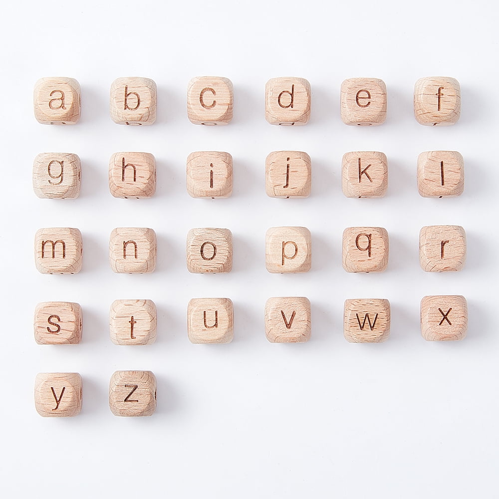 208pcs 10mm Alphabet Wooden Beads Natural Wood Color Square Letters Wooden Beads Wooden Loose Beads with Initial Letter for DIY Crafts - LowercaseDIY