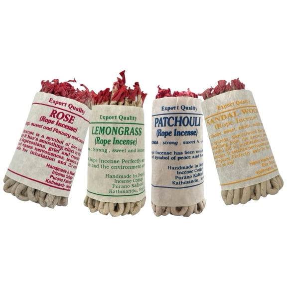 Lamatar1 Collection Arianna Willow Variety Pack – Handmade Tibetan Rope Incense Set of 4 (Sandalwood, Rose, Lemongrass, Patchouli) | Natural Aromatherapy, Meditation & Relaxation | 35–40 Ropes/Pack,