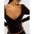 thumbnail image 3 of Diconna Women Slim Fit Shirt Autumn Backless Long Sleeve Side Slit Crop Tops Trendy Solid Color Basic Tee, 3 of 4
