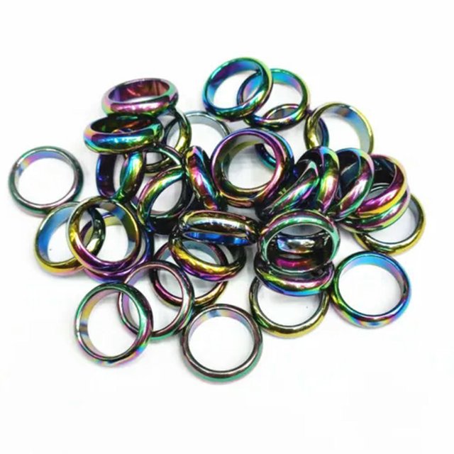 HOOUN 50pcs 6mm Natural Rainbow Hematite Ring - Anxiety Balance Circulation
