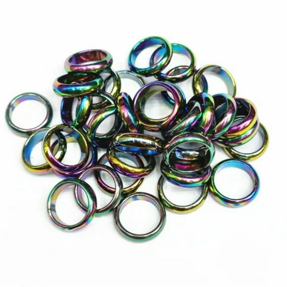 HOOUN 50pcs 6mm Natural Rainbow Hematite Ring - Anxiety Balance Circulation
