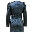 thumbnail image 5 of IWRICH Women's Long Ruffles Sleeve V Neck PU Leather Bodycon Nightclub Party Belted Dress Black S, 5 of 5