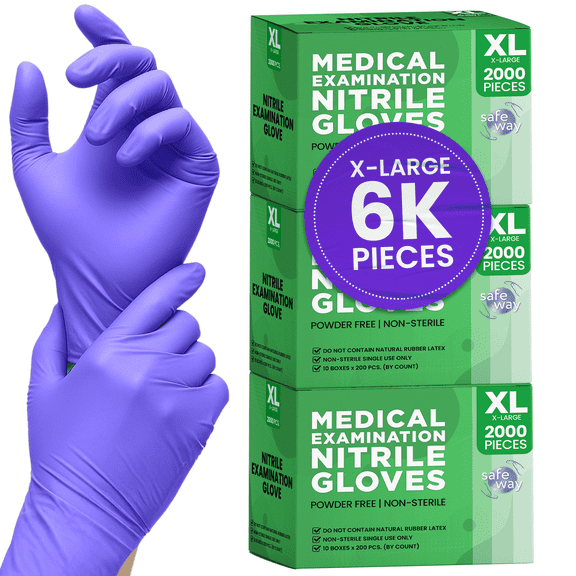SAFEWAY USA Nitrile Gloves Disposable — Textured Fingertips, Non-Latex, Powder-Free and Multi-Purpose and Ambidextrous Design for House Cleaning, Food Prep, Esthetician and More —(6000 pcs, X-Large)