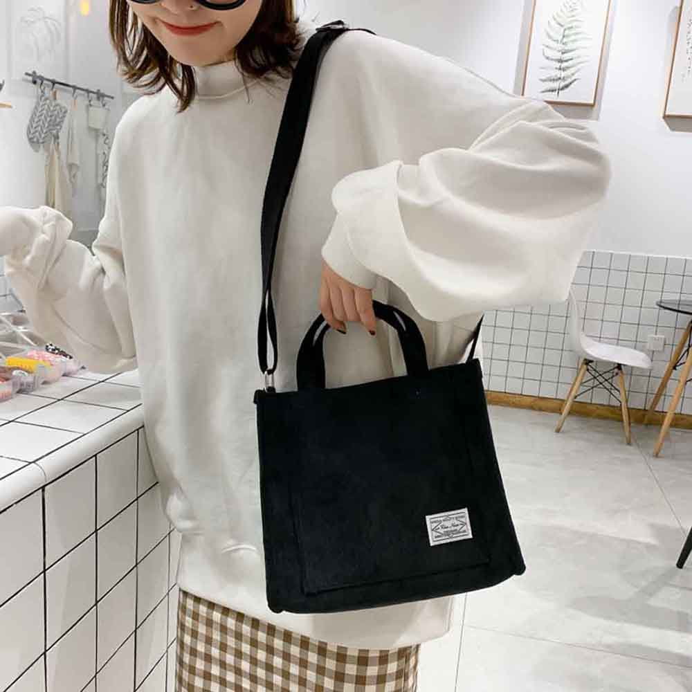 Cbcbtwo Crossbody Bags for Women, 10" Canvas Crossbody Bag Shoulder Bag Crossbody Purse Messenger Bag, Fashion Plain Canvas Corduroy Shopping Handbags Gifts for Women (Black)