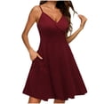 thumbnail image 2 of YHAJDS Womens Spaghetti Strap Dress Solid Color Backless Short Summer Sundress, 2 of 5