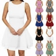 thumbnail image 2 of Tumotour Summer Dress For Women Solid Color Round Neck Ruffle Hem Neck Mini Dress Sleeveless Ruched Corset Short Party Dresses, 2 of 8