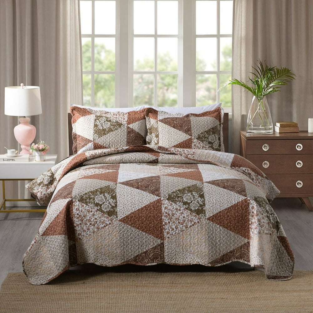 MarCielo 3 Piece Printed Quilt Set Lightweight Bedspread Set B74