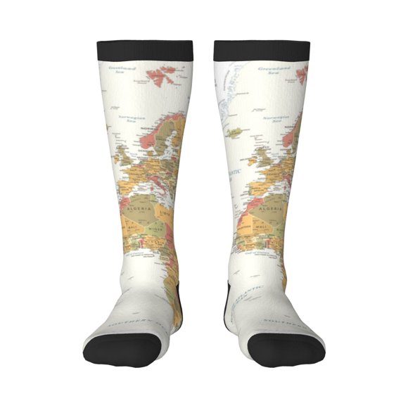 Gaeub World Map 1 Print Design Socks Stretchy High Tube Socks for Men Women Teens , Softball Soccer Socks for Hiking, Sport