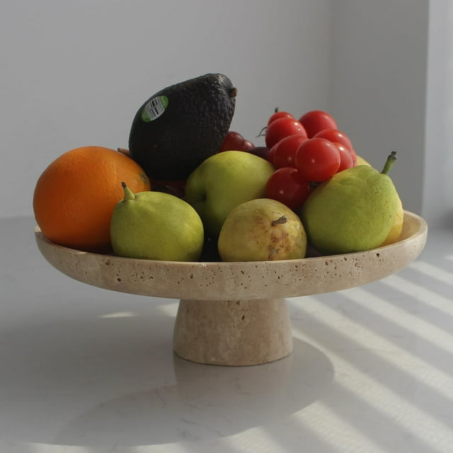 Frutero Nawgnail de travertino de 26 cm con pedestal, grande