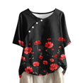 thumbnail image 1 of Tops de Lino para Mujeres Imprimir Suéter Cuello Redondo Manga Corta Superior Poliéster, Blusa de Moda Casual para la Primavera Y el Verano, 1 of 5
